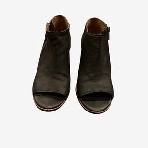 Lucky Brand Peep Toe Wedge Bootie Sz 8M Black Leather Jaspah Style